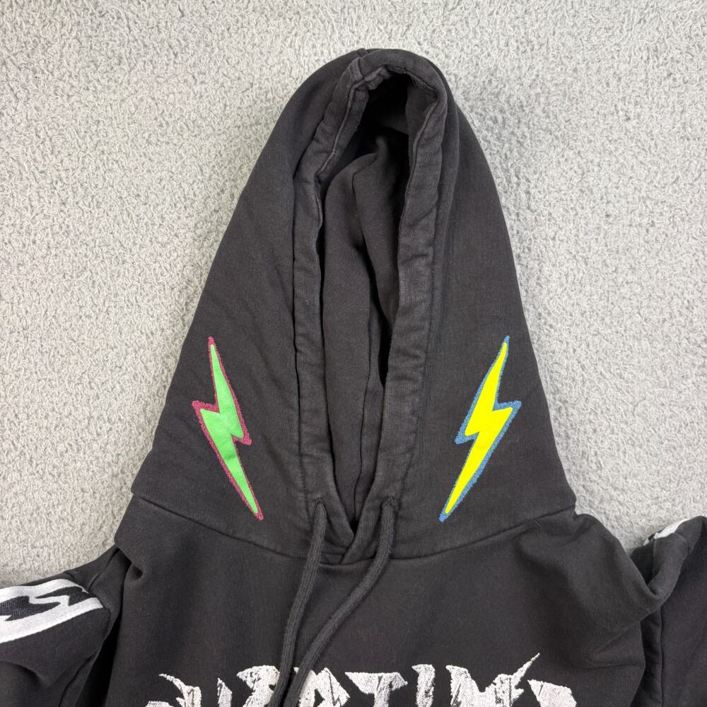 Overtime Hoodie Mens Medium Black Hooded Pullover Bolt Sweatshirt Drawstring - Picture 8 of 15